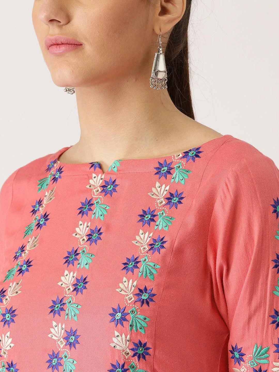 Pink Solid Rayon Kurta - Libas