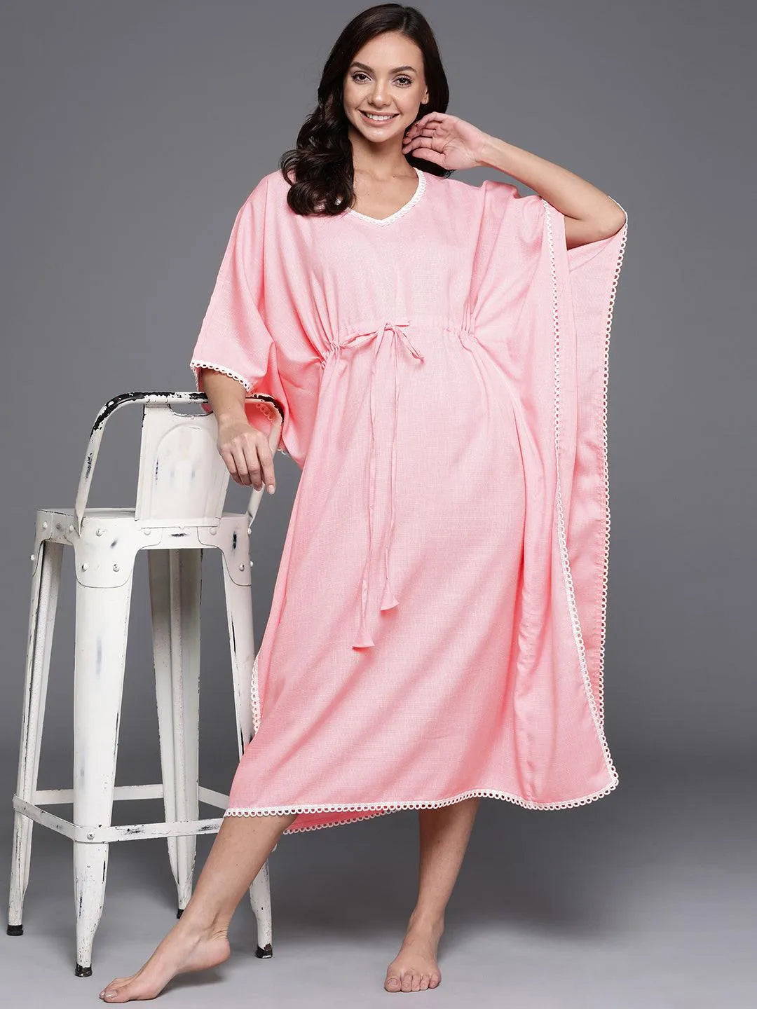 Pink Solid Rayon Nightdress - Libas