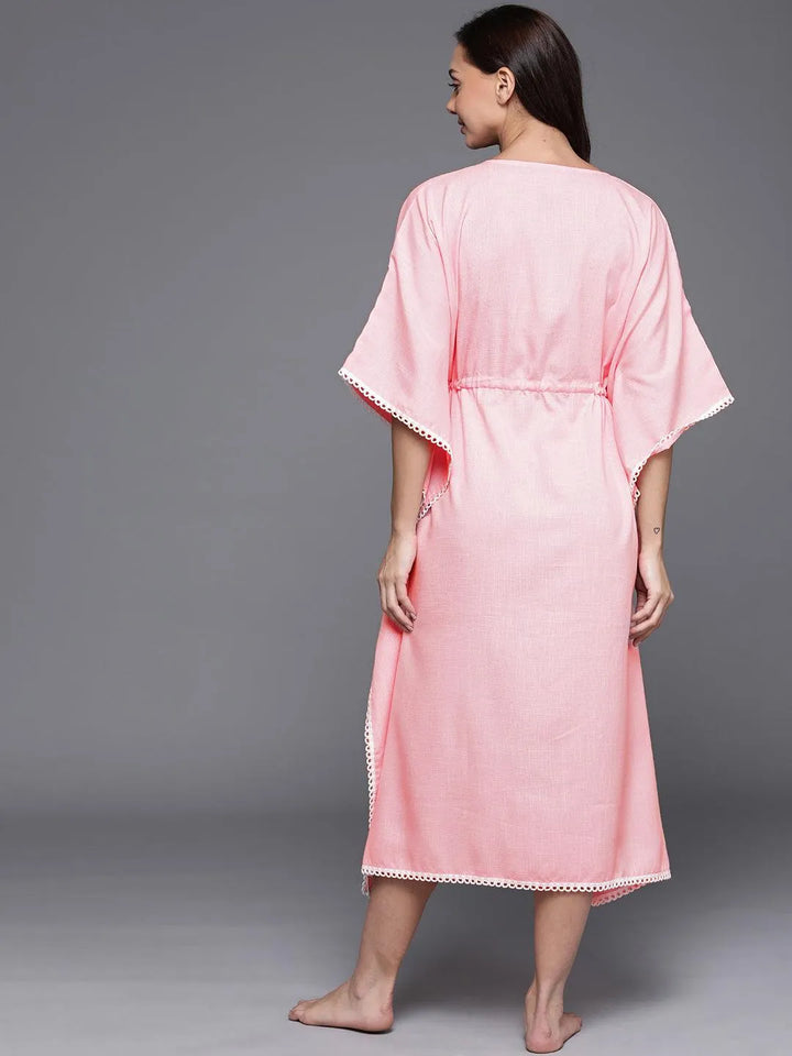 Pink Solid Rayon Nightdress - Libas