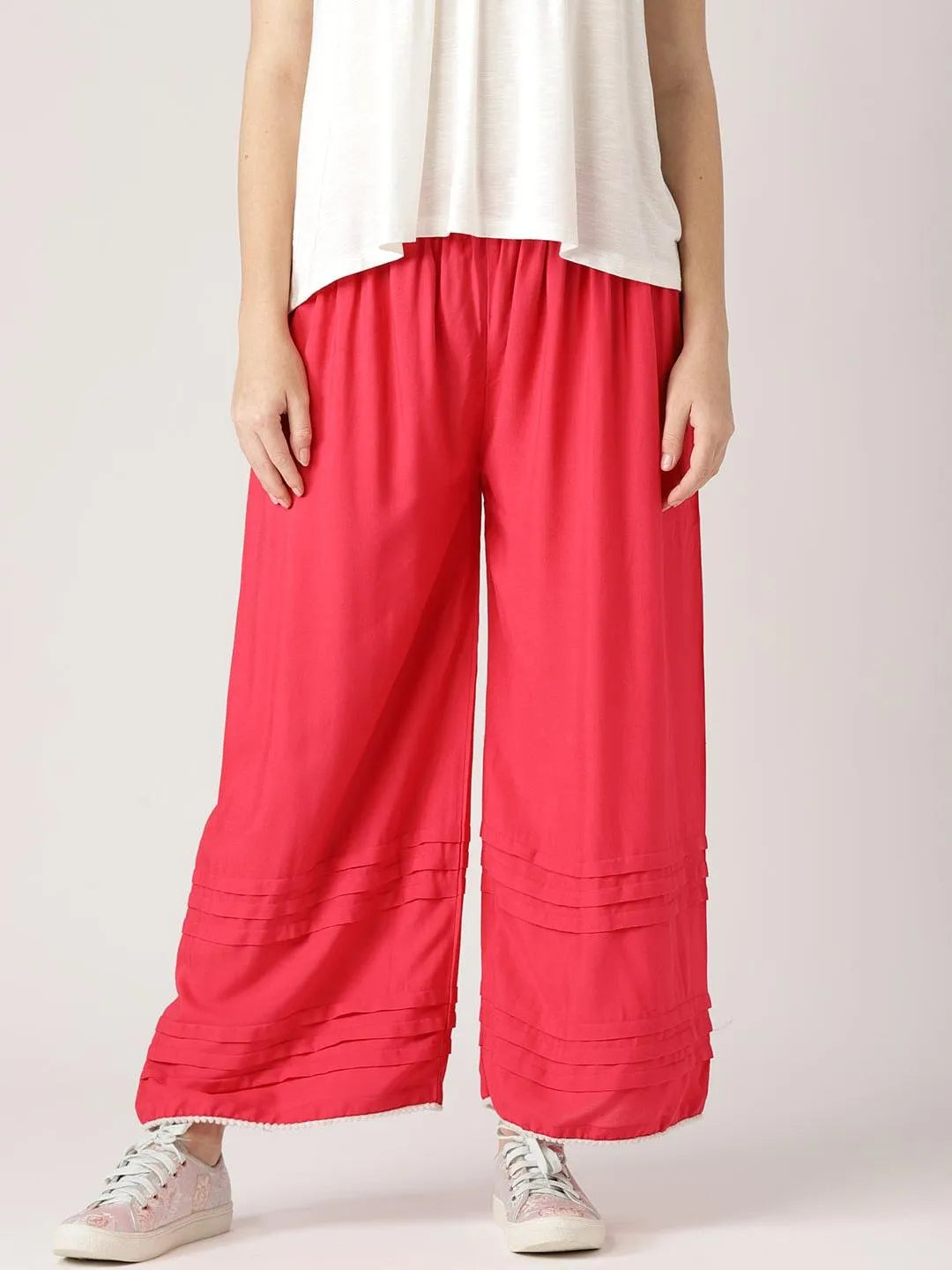 Pink Solid Rayon Palazzos - Libas 