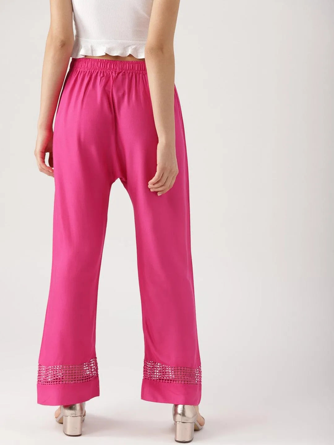 Pink Solid Rayon Palazzos - Libas 