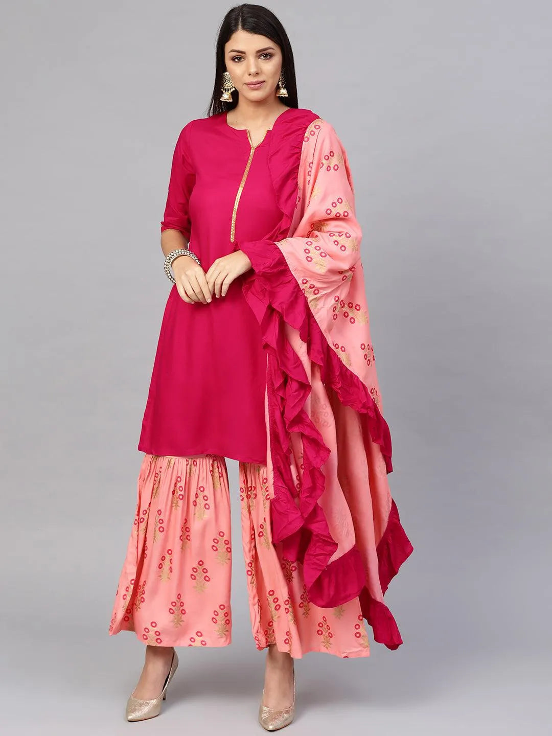 Pink Solid Rayon Suit Set - Libas