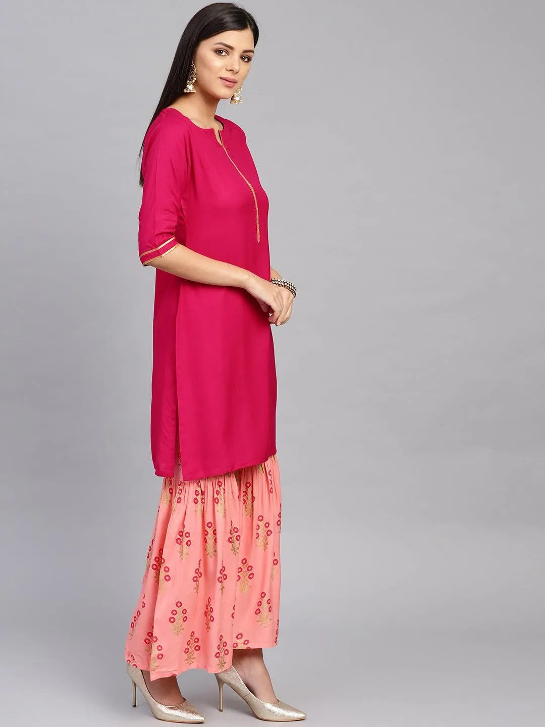 Pink Solid Rayon Suit Set - Libas