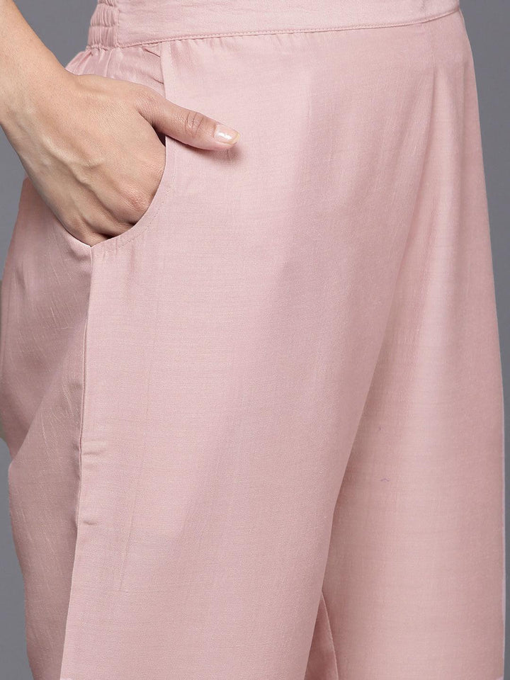 Pink Solid Silk Blend Straight Kurta With Trousers & Dupatta - Libas