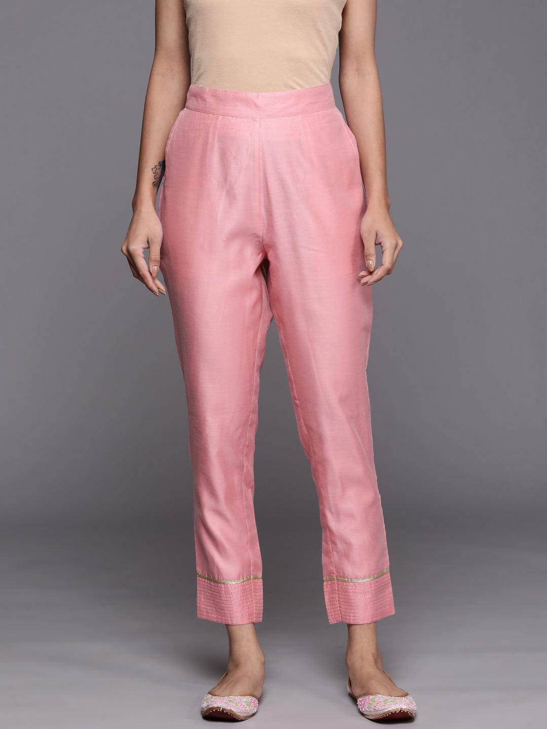 Pink Solid Silk Trousers