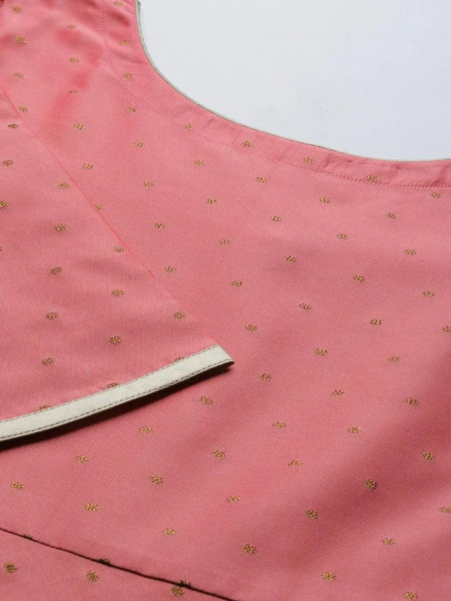 Pink Striped Chanderi Dress With Dupatta - Libas