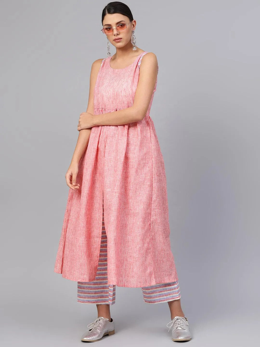 Pink Striped Cotton Kurta Set - Libas