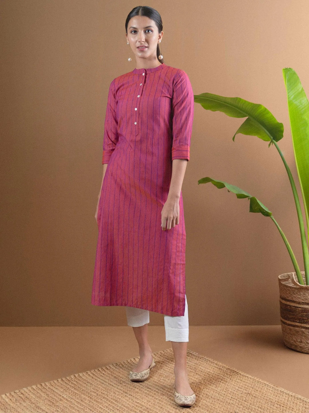 Pink Striped Cotton Kurta - Libas