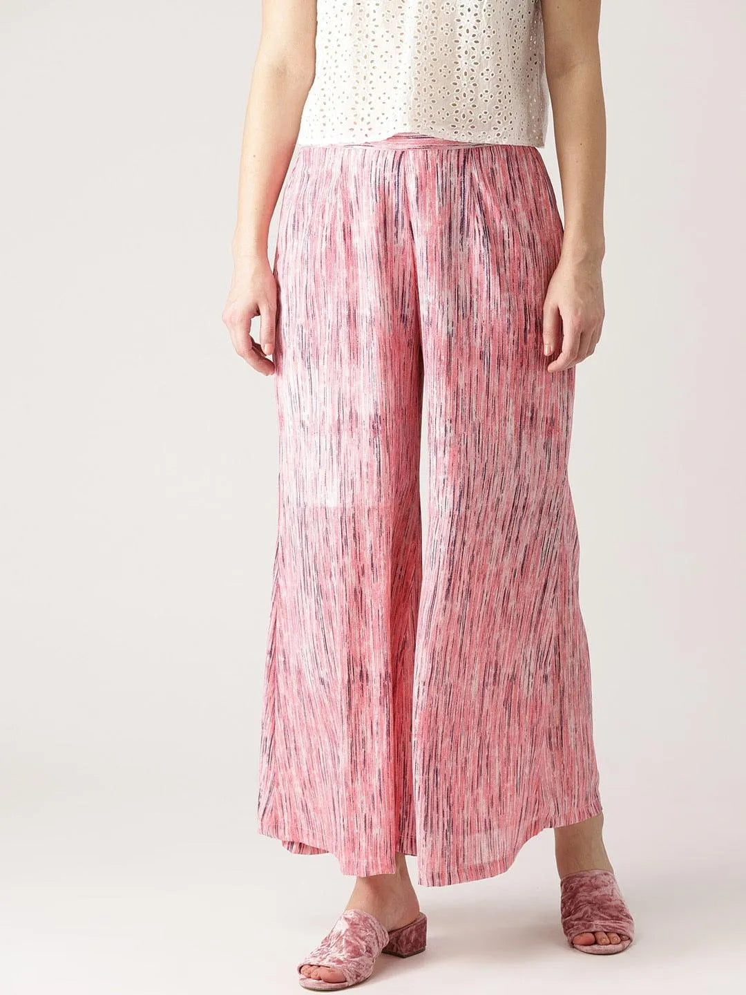 Pink Striped Georgette Palazzos - Libas 