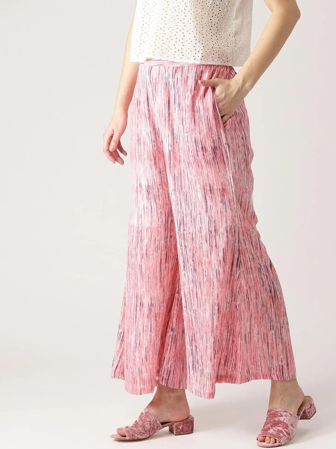 Pink Striped Georgette Palazzos - Libas 