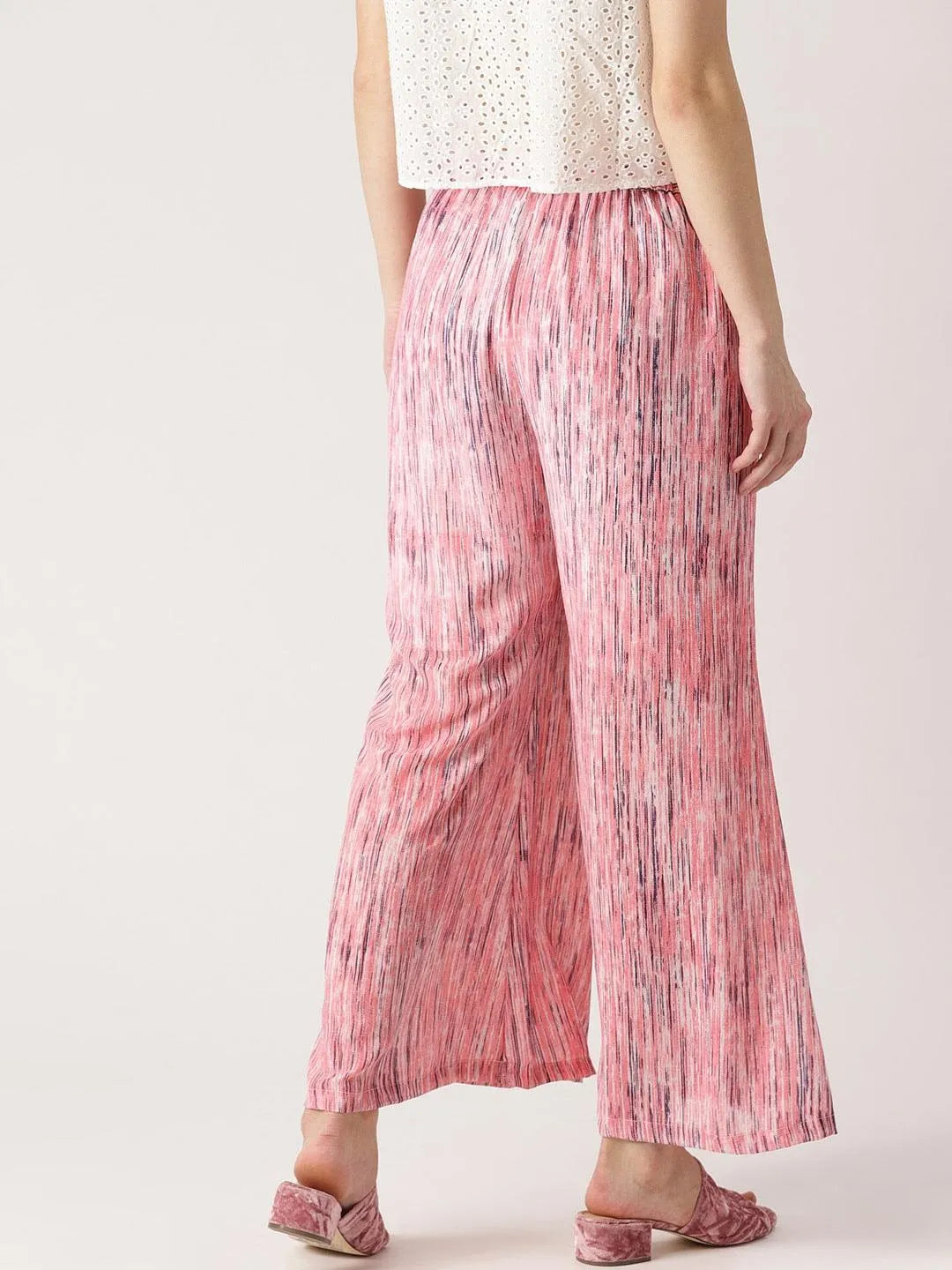 Pink Striped Georgette Palazzos - Libas 