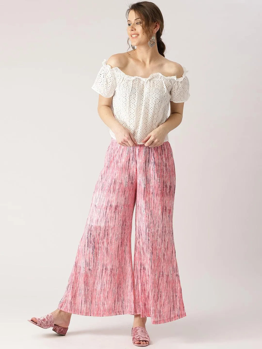 Pink Striped Georgette Palazzos - Libas 