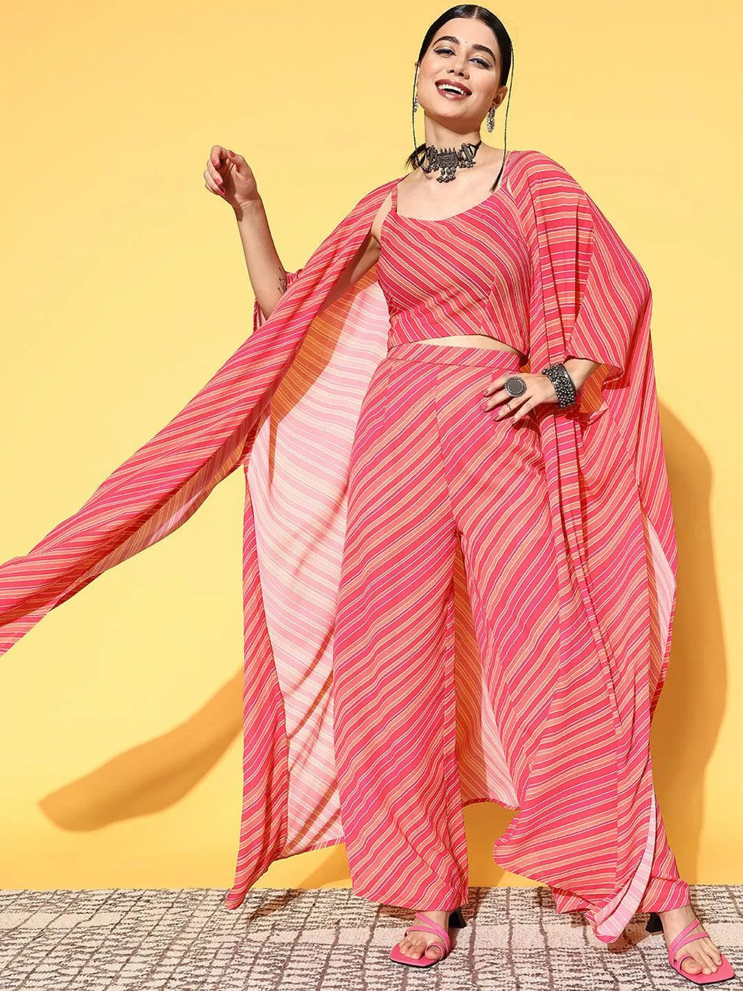 Pink Striped Georgette Co-Ords - Libas