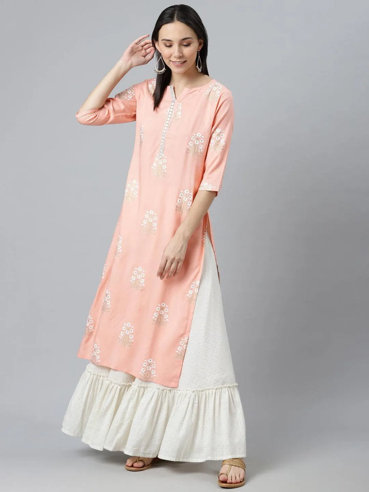 Pink Striped Rayon Kurta - Libas