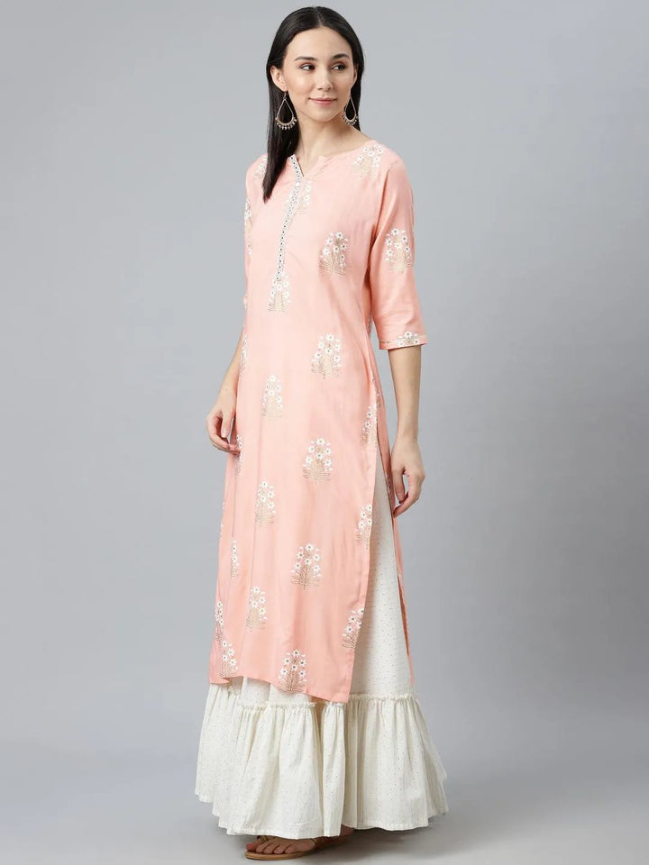 Pink Striped Rayon Kurta - Libas