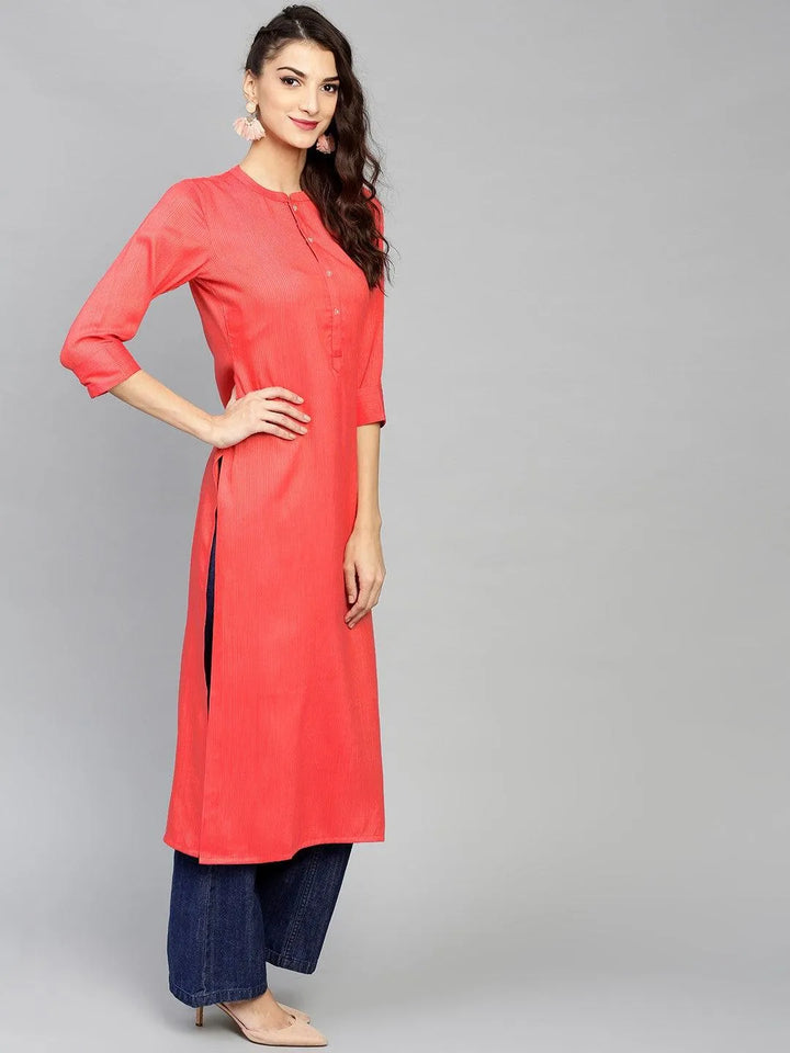 Pink Striped Rayon Kurta - Libas