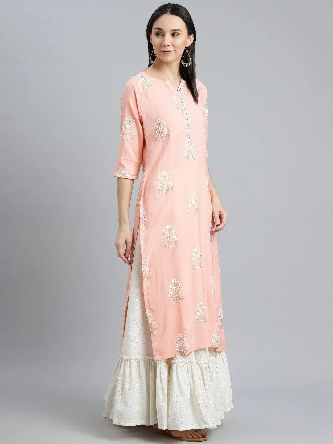 Pink Striped Rayon Kurta - Libas