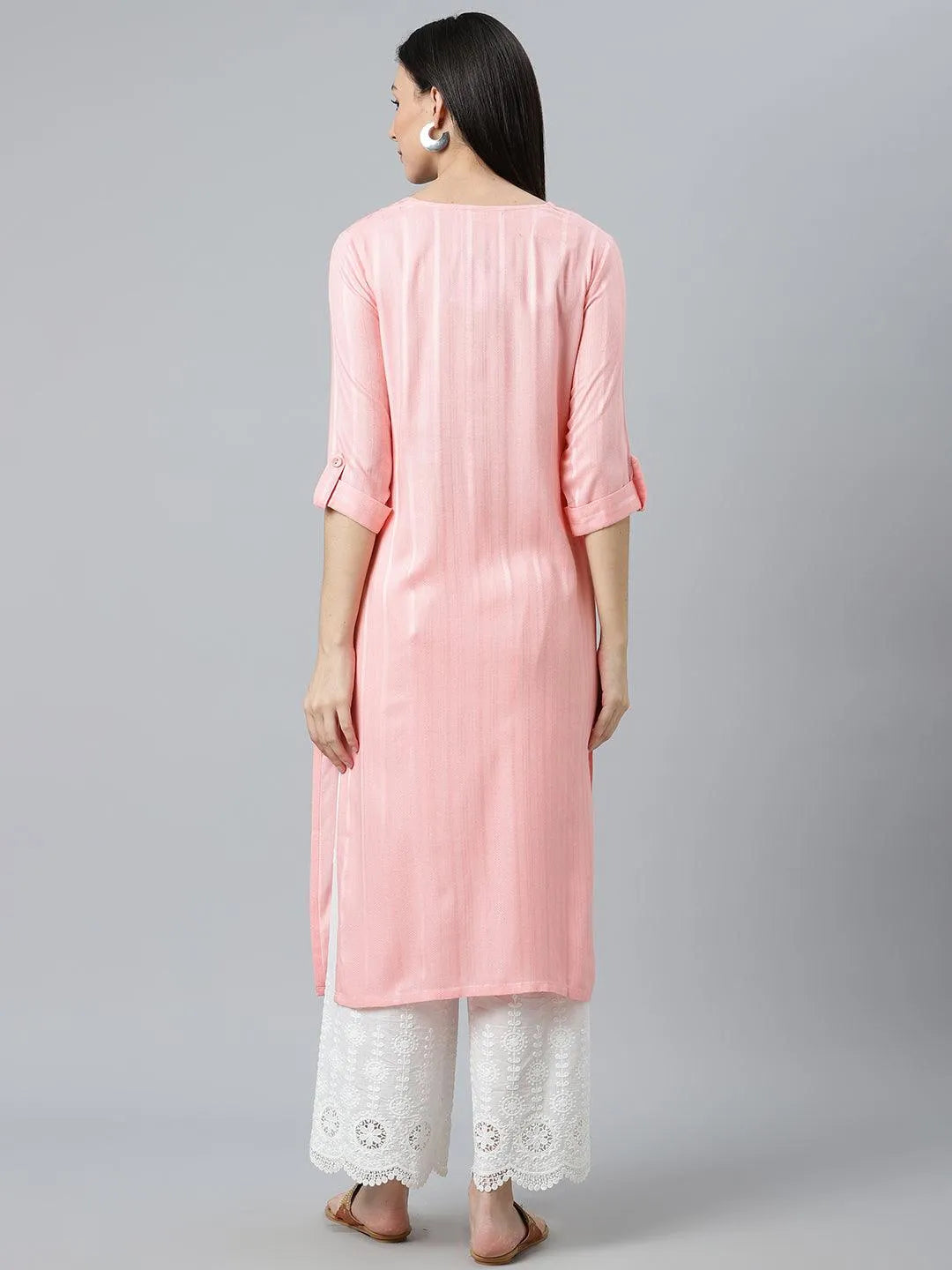 Pink Striped Rayon Kurta - Libas