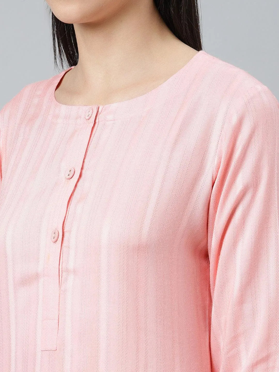 Pink Striped Rayon Kurta - Libas