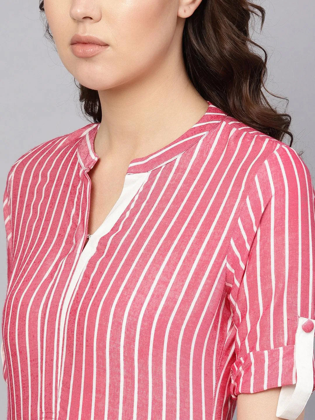 Pink Striped Rayon Kurta - Libas