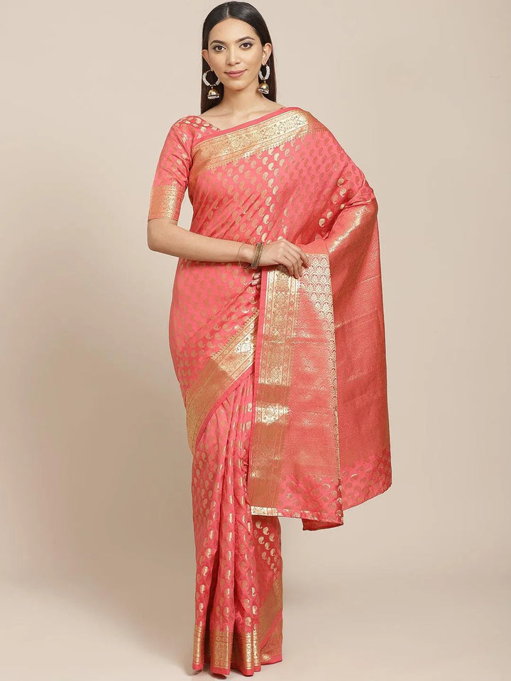 Pink Woven Design Brocade Saree - Libas