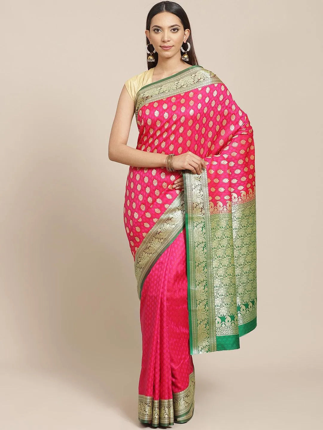 Pink Woven Design Brocade Saree - Libas