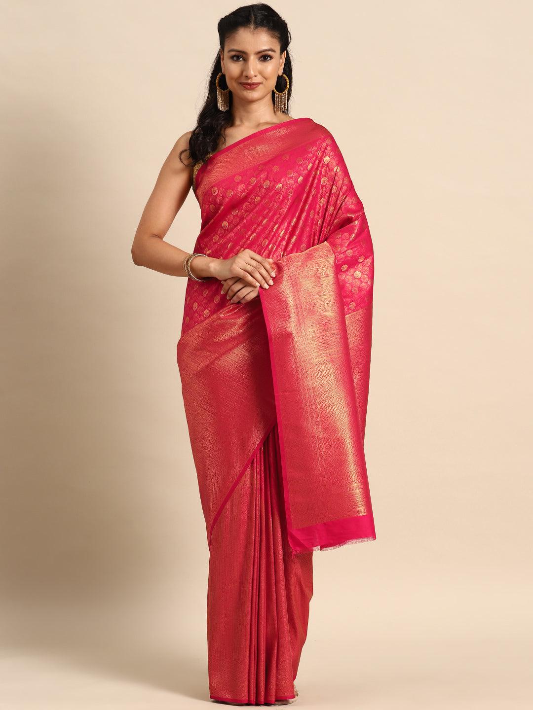 Pink Woven Design Brocade Saree - Libas