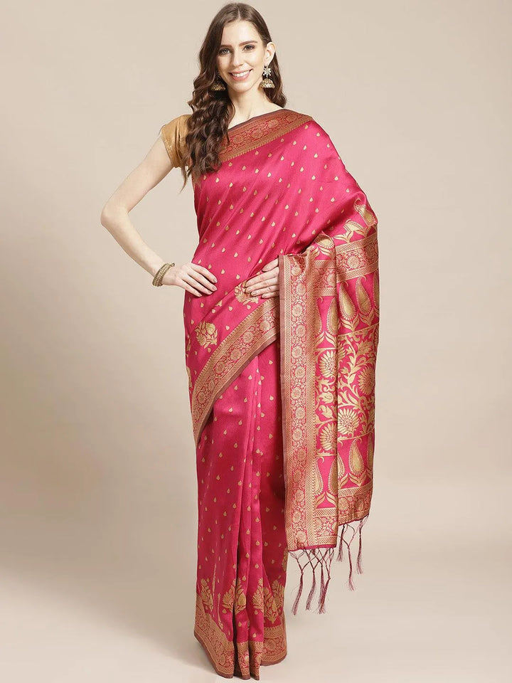 Pink Woven Design Brocade Saree - Libas