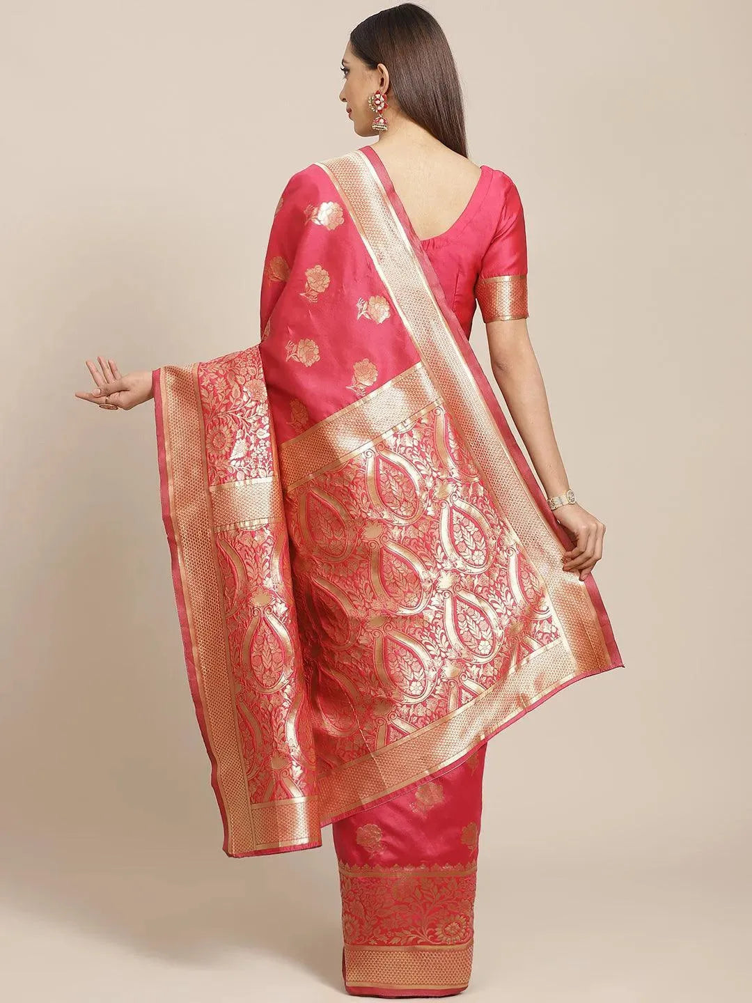 

Pink Woven Design Brocade Saree