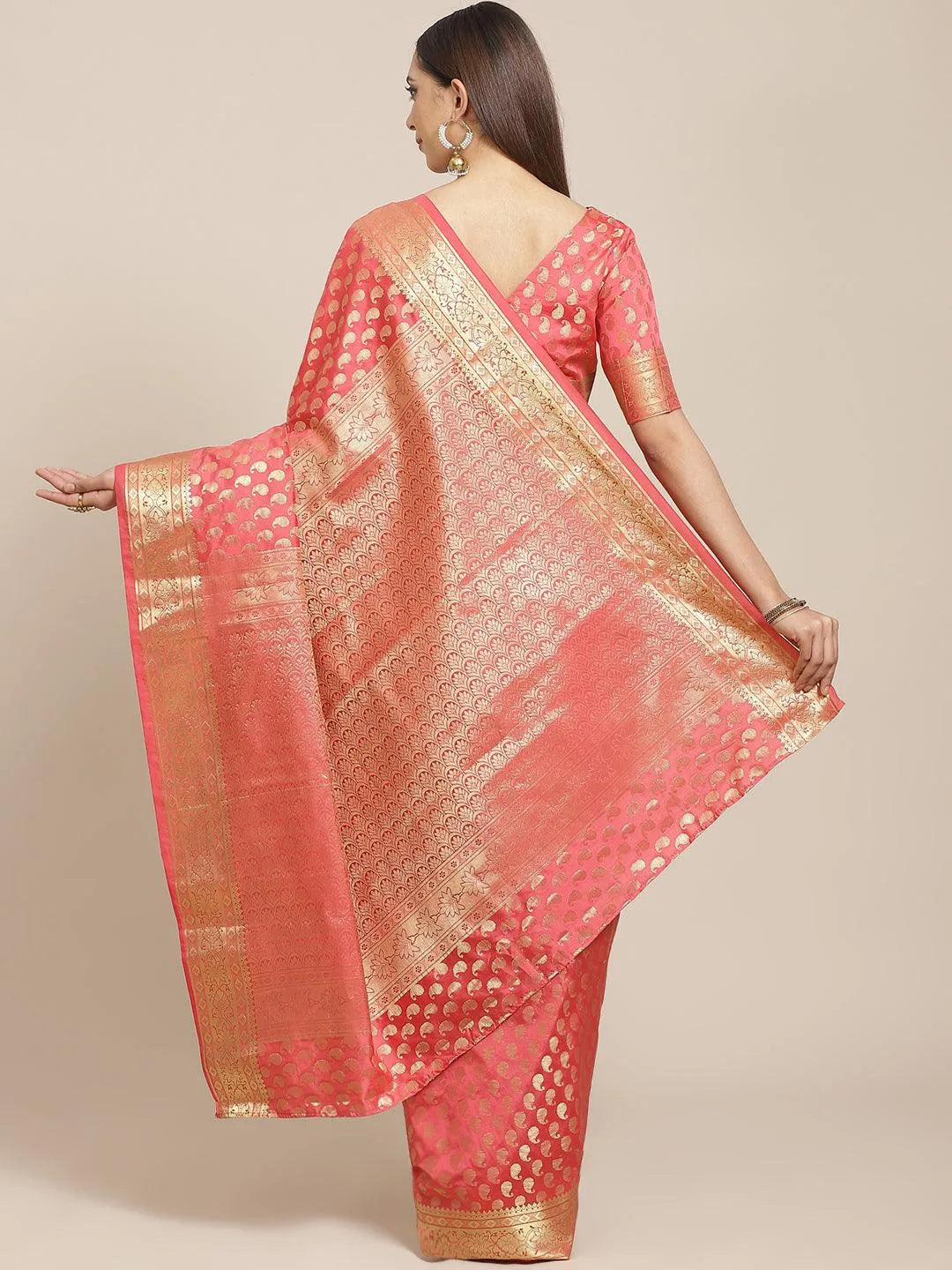 Pink Woven Design Brocade Saree - Libas