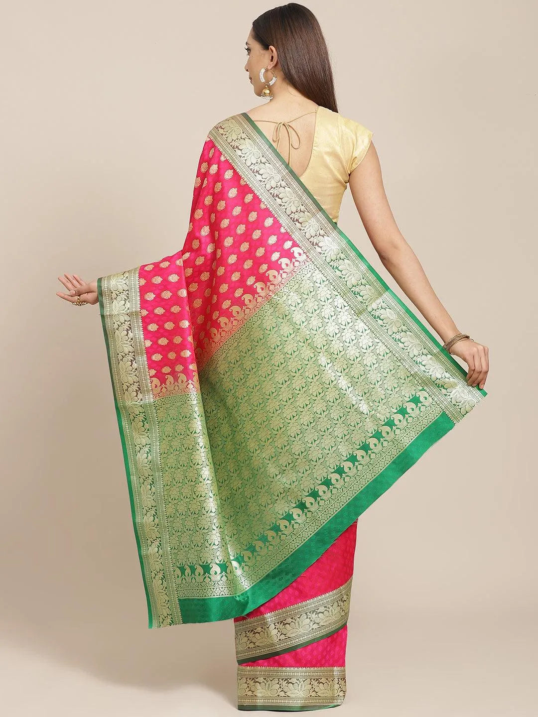 Pink Woven Design Brocade Saree - Libas