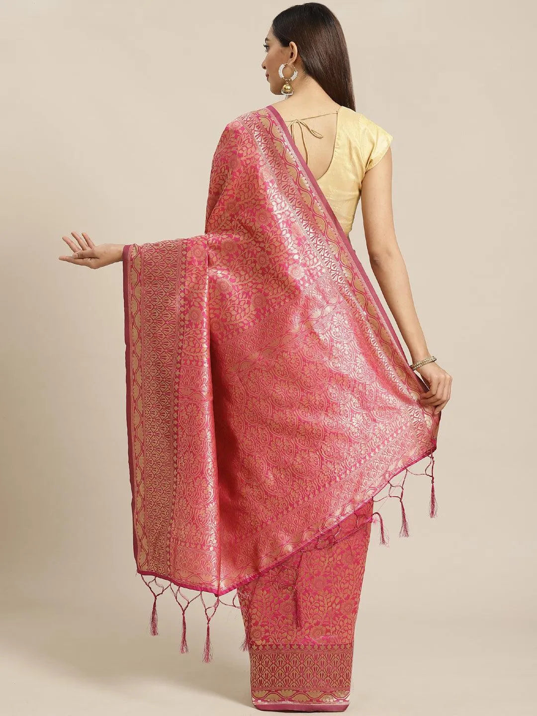 Pink Woven Design Brocade Saree - Libas