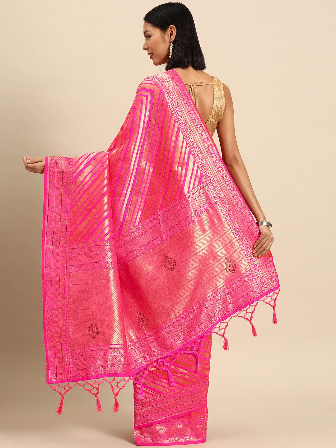 Pink Woven Design Brocade Saree - Libas 