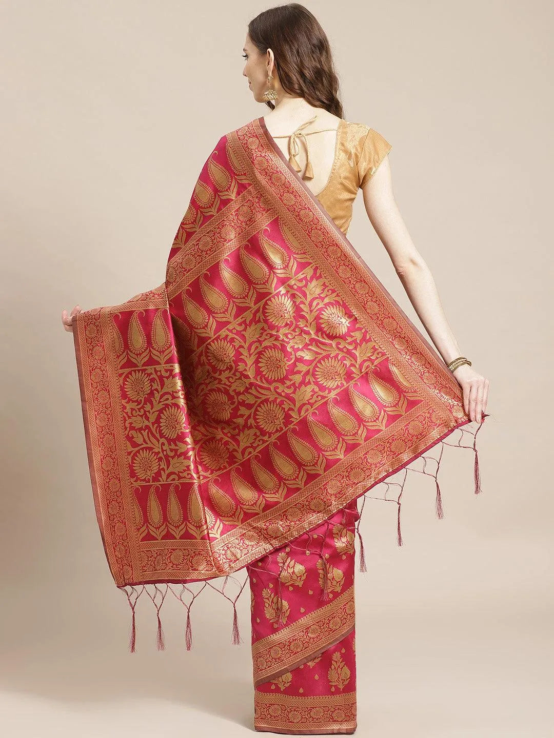 Pink Woven Design Brocade Saree - Libas