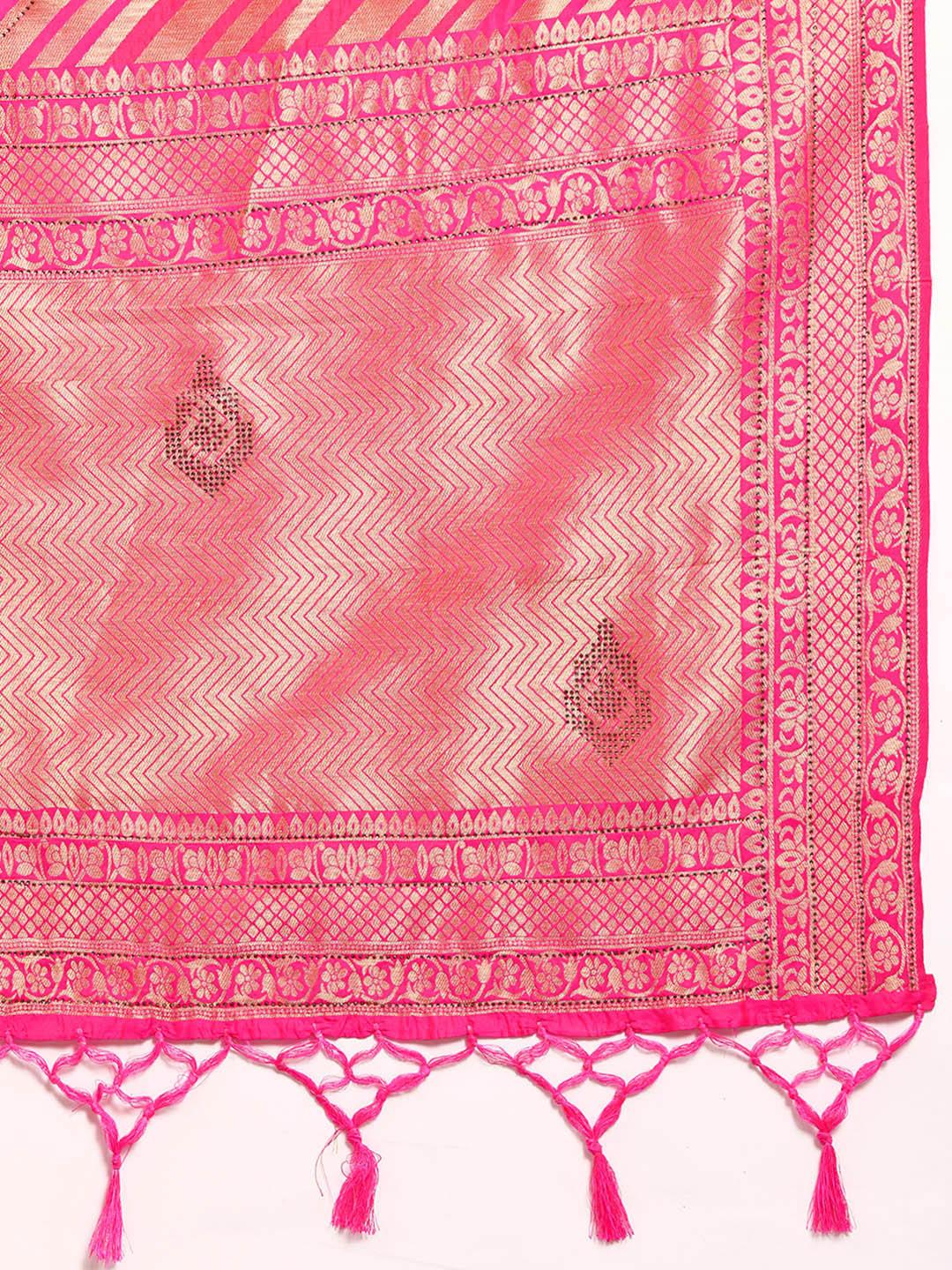 Pink Woven Design Brocade Saree - Libas 