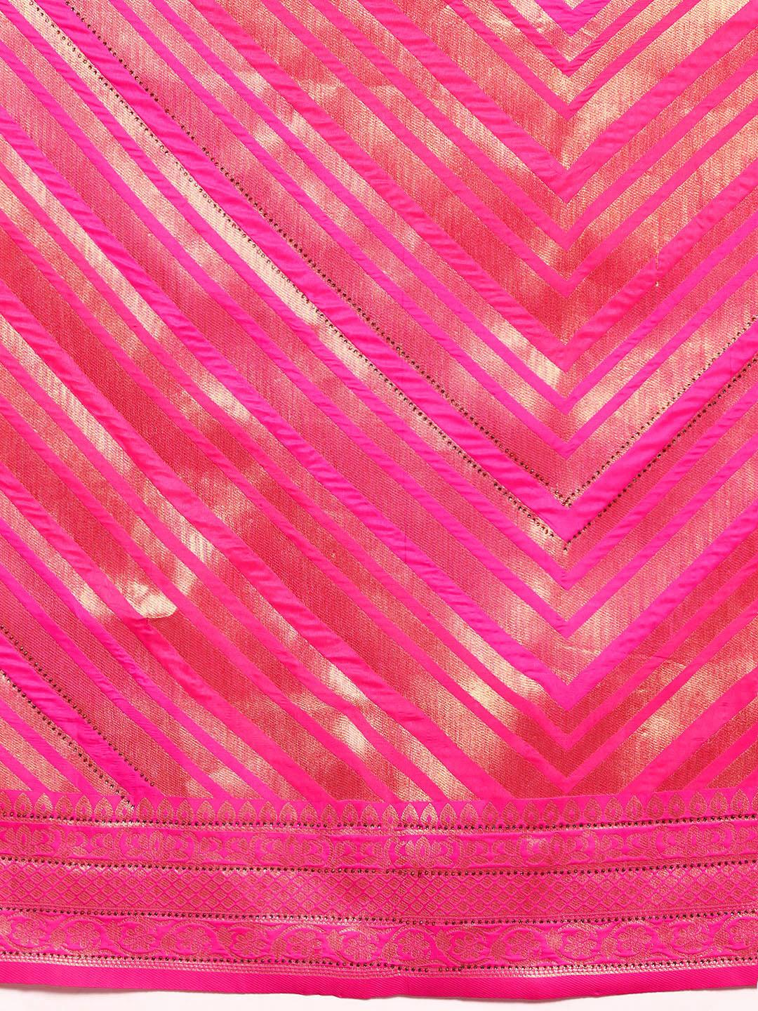 Pink Woven Design Brocade Saree - Libas