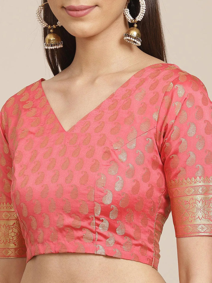 Pink Woven Design Brocade Saree - Libas