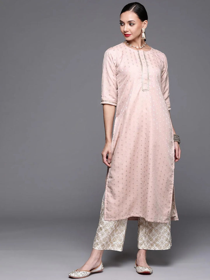 Pink Woven Design Chanderi Silk Kurta - Libas