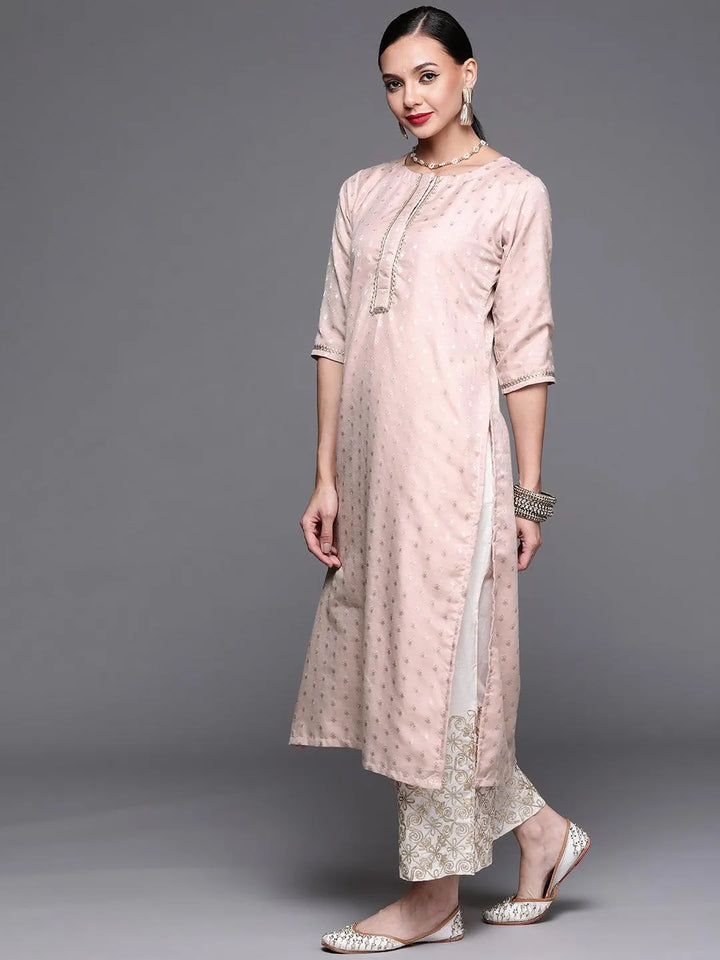 Pink Woven Design Chanderi Silk Kurta - Libas