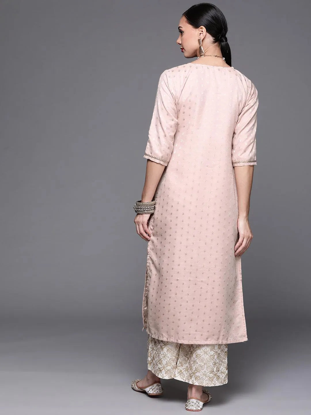 Pink Woven Design Chanderi Silk Kurta - Libas