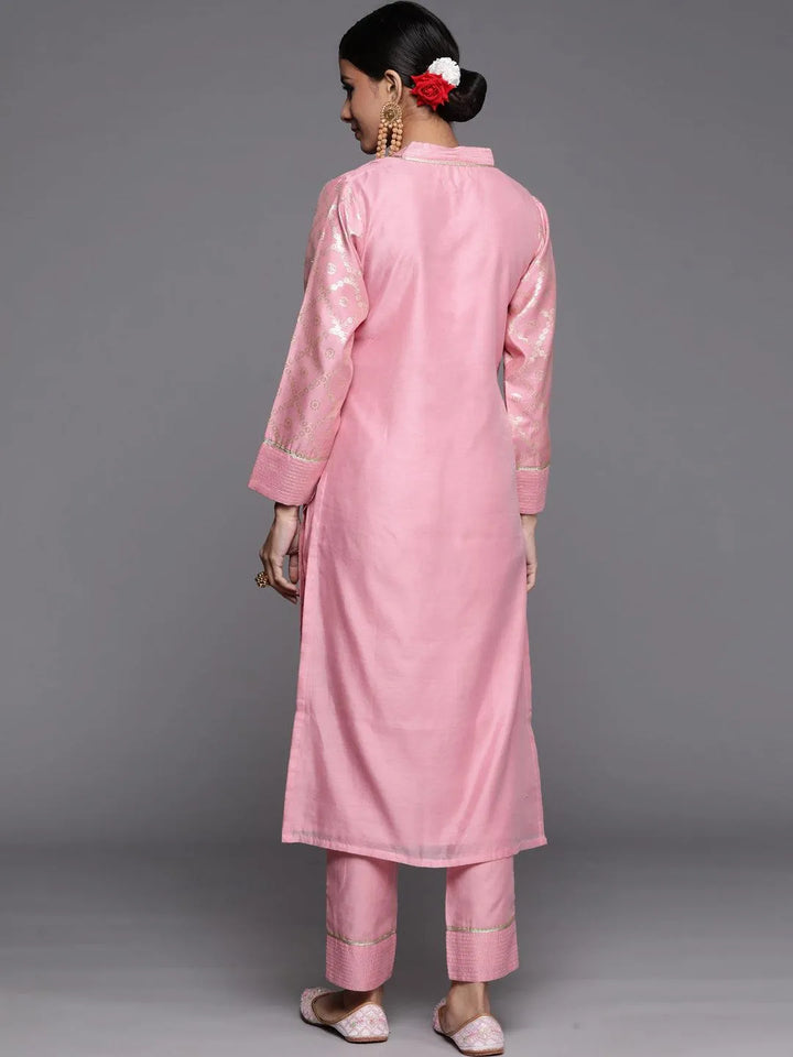 Pink Woven Design Chanderi Silk Straight Kurta - Libas