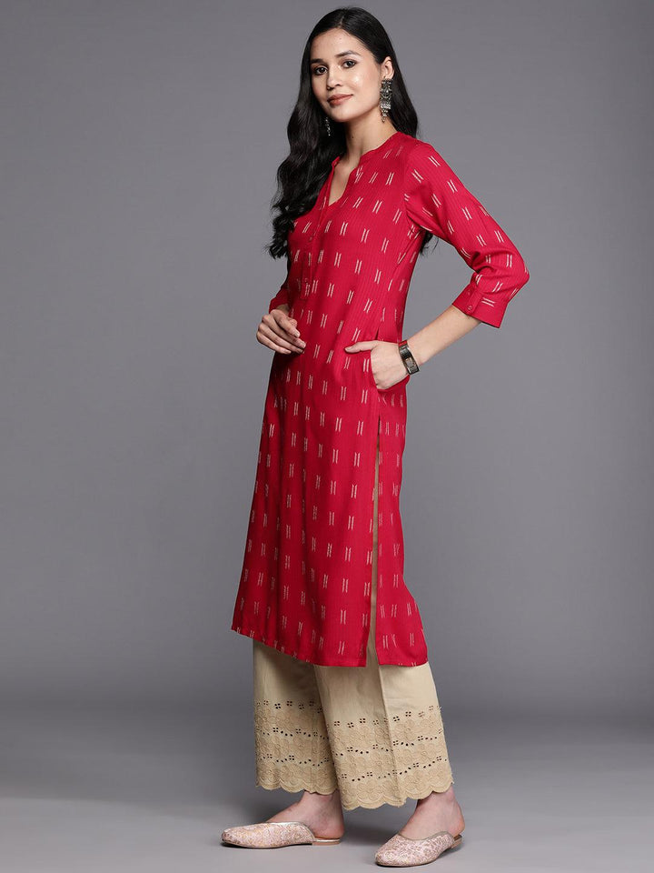 Pink Woven Design Rayon Straight Kurta - Libas