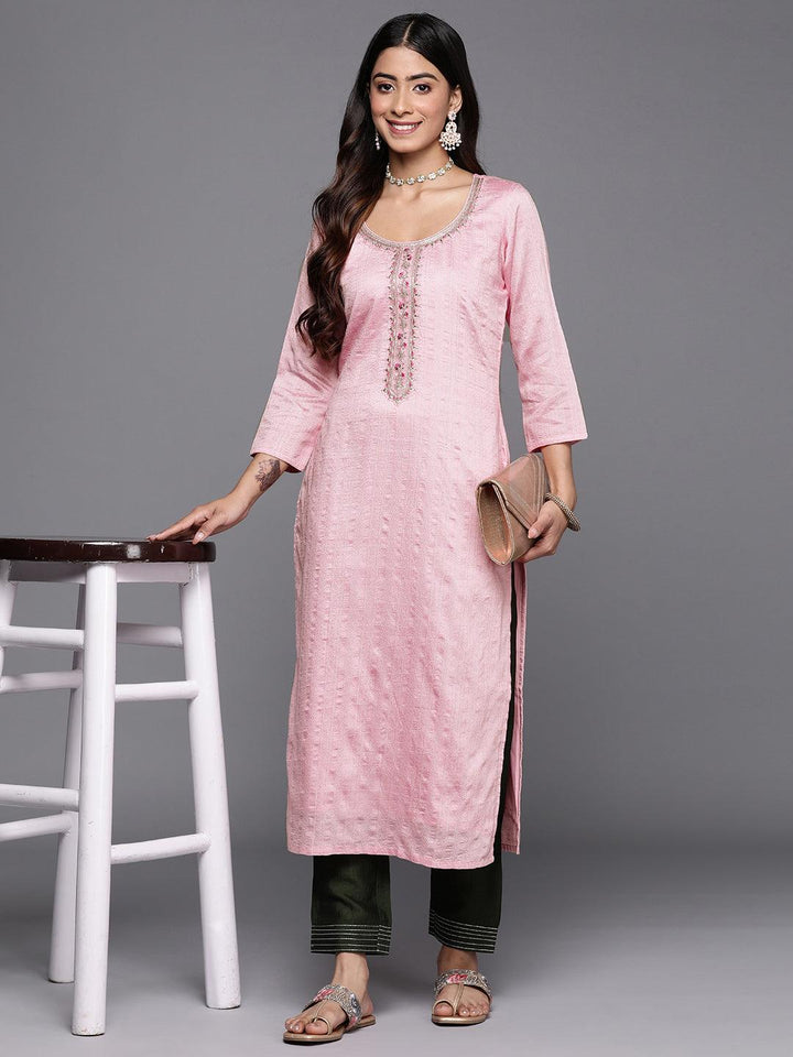 Pink Woven Design Rayon Straight Kurta - Libas