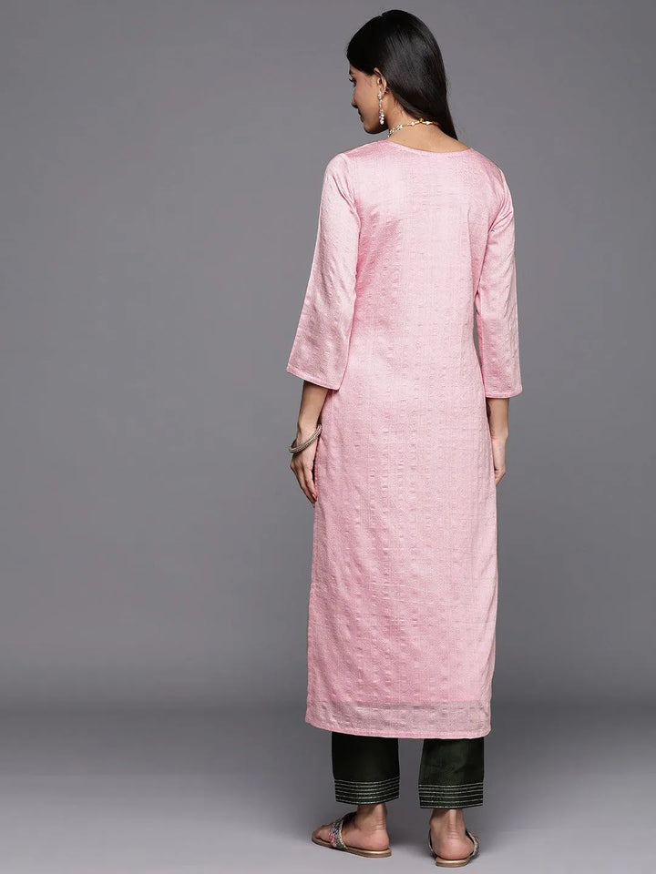 Pink Woven Design Rayon Straight Kurta - Libas