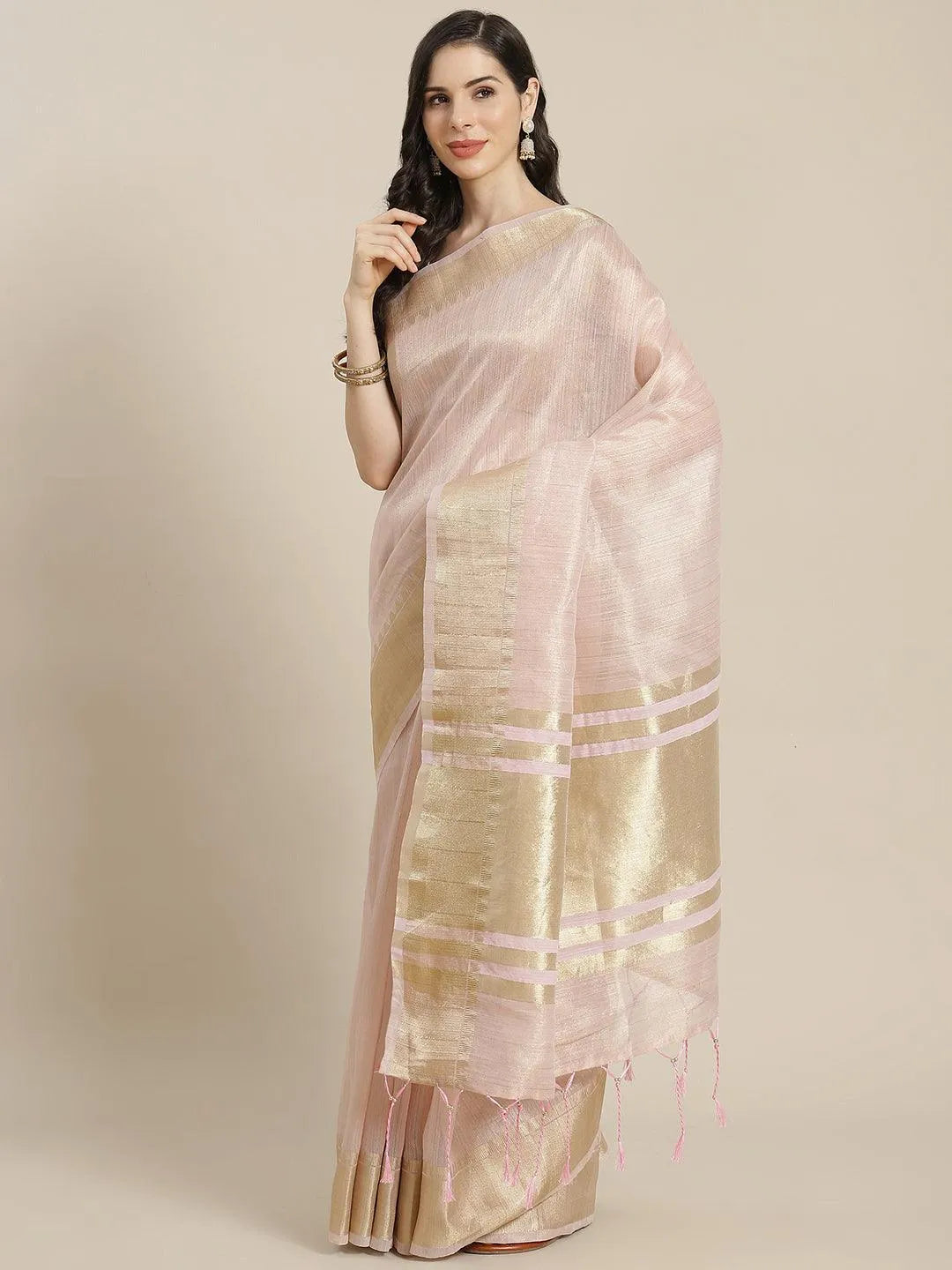 Pink Woven Design Silk Blend Saree - Libas