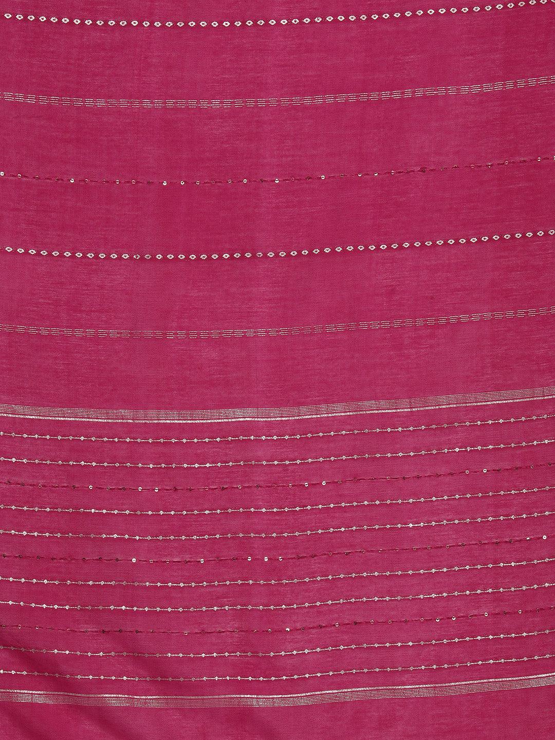 Pink Woven Design Silk Blend Straight Kurta With Trousers & Dupatta - Libas