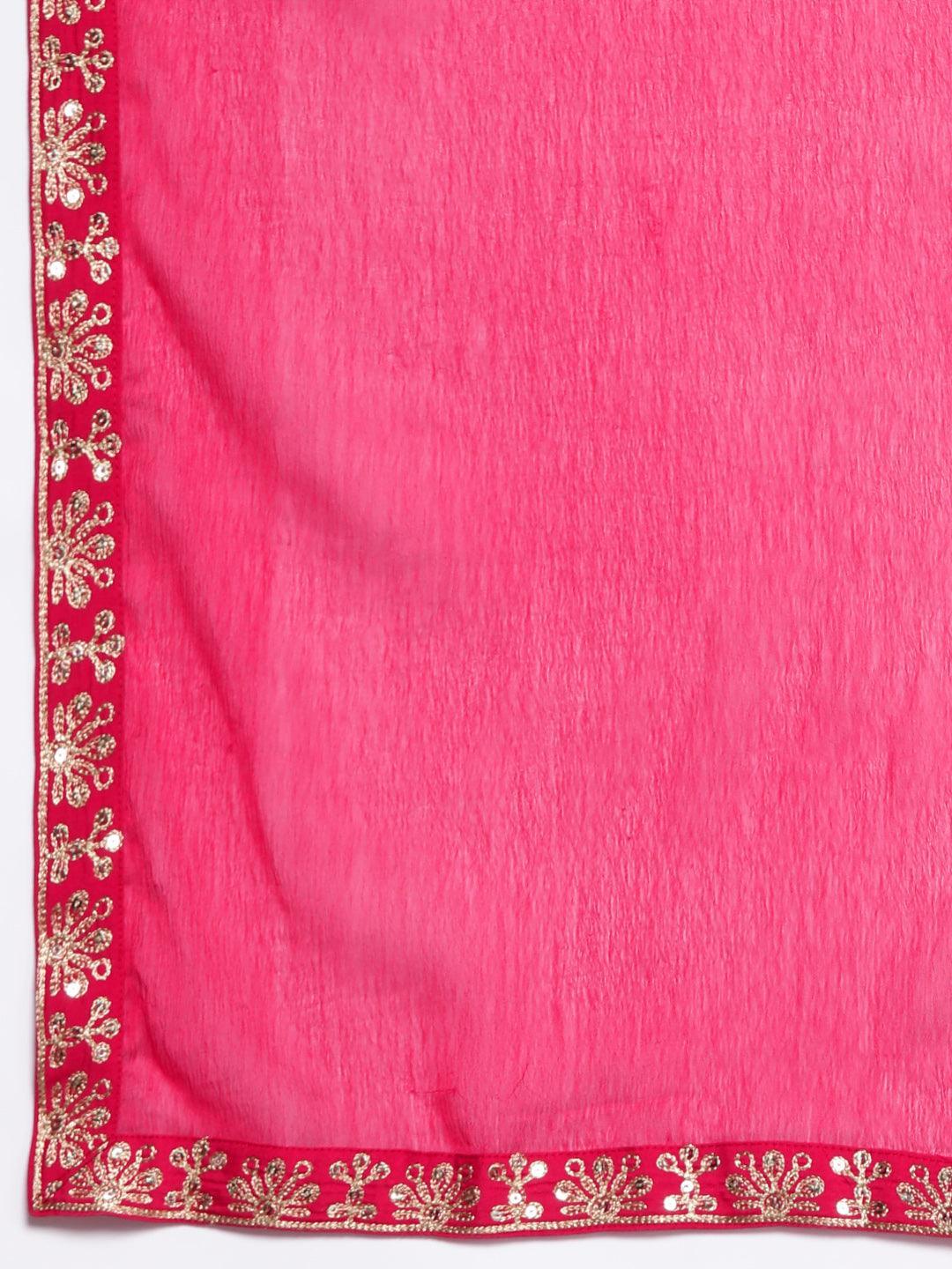 Pink Woven Design Silk Blend Straight Suit With Dupatta - Libas