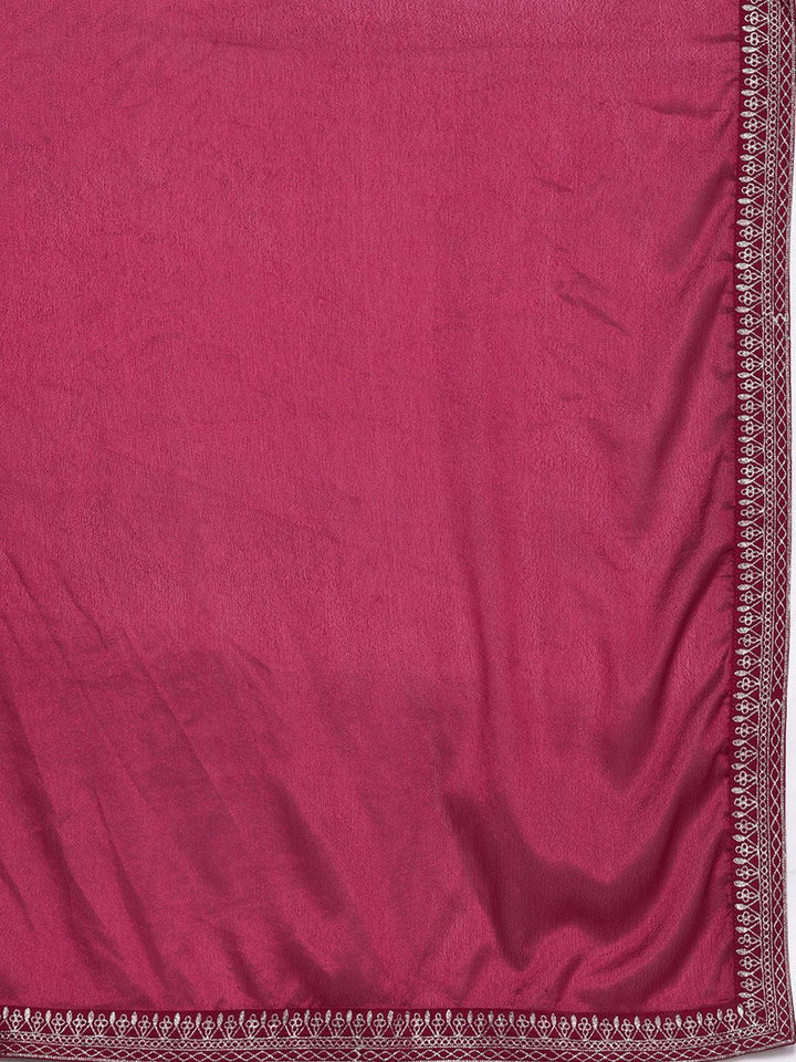 Pink Woven Design Silk Blend Straight Kurta With Trousers & Dupatta - Libas