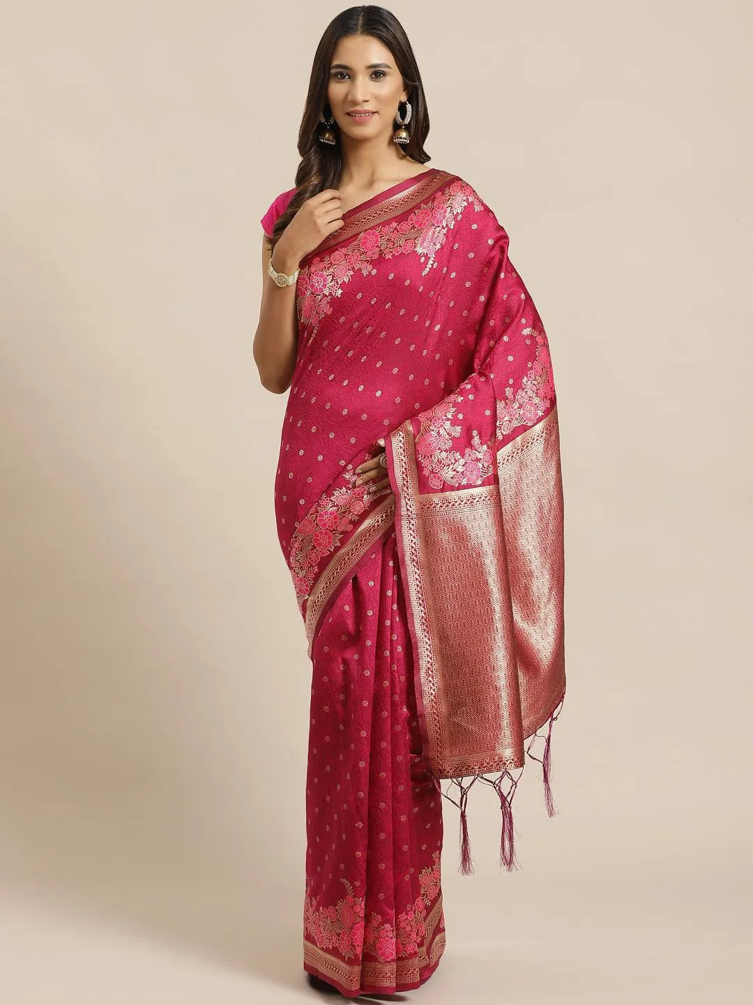 Pink Woven Design Silk Saree - Libas