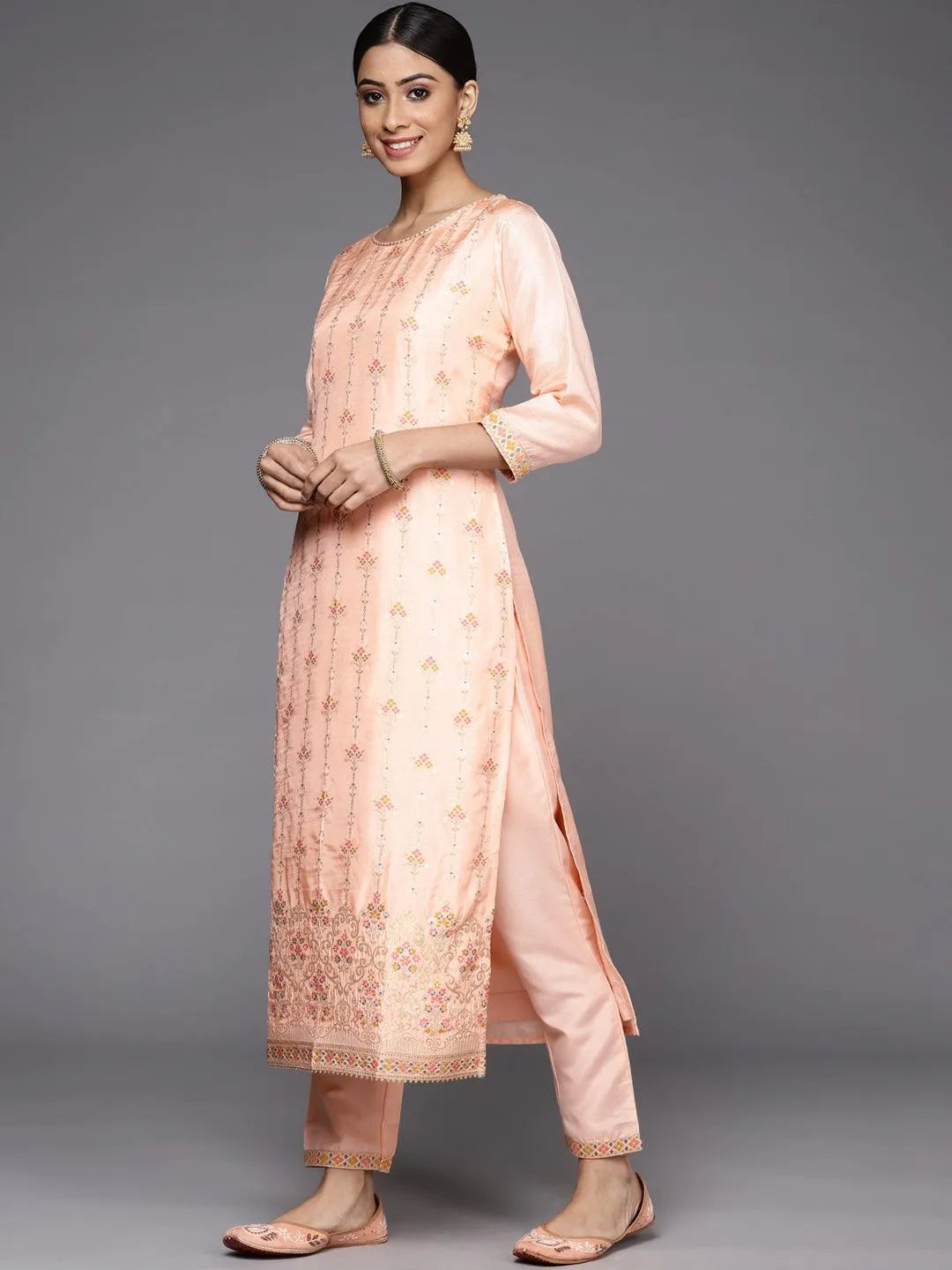 Pink Woven Design Silk Suit Set - Libas